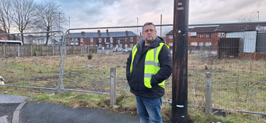 Cllr. Peter Winkler at the site of the former Nowster pub in Middleton which will benefit from Govenment Funding for Brownfield Development.